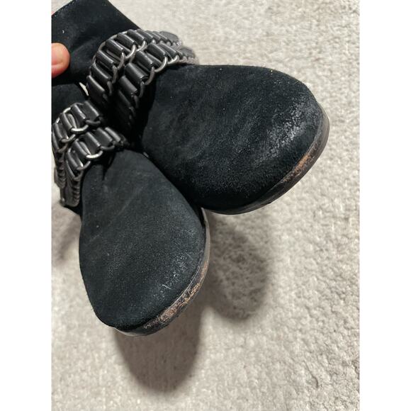 Sam Edelman Posey Suede Leather Ankle Booties Womens 9 M Metal Chain Black Boots - Picture 5 of 12